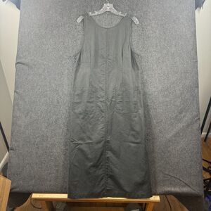 L.L. Bean Overall Dress Women's 12 Black Long Pockets Straps Linen Blend